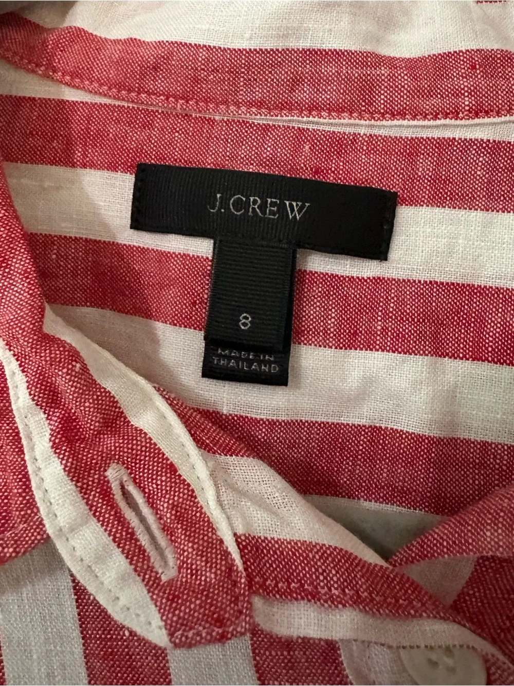 J. Crew Linen Red White Striped Button Down Shirt